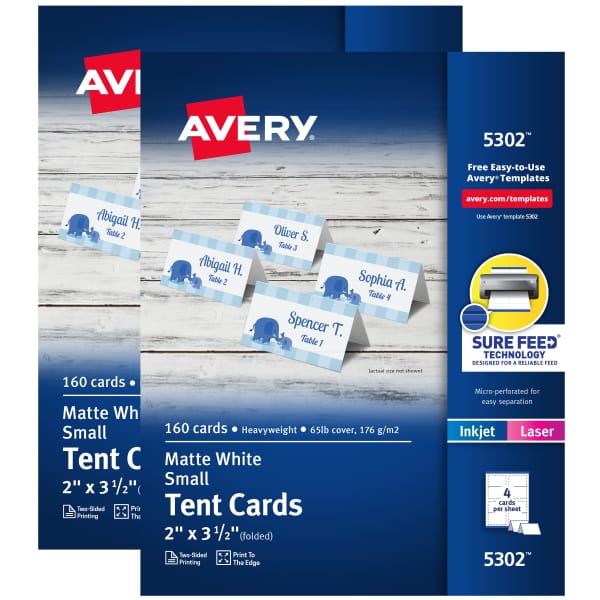 Print-to-the-Edge Tent Cards, 2" x 3-1/2", White